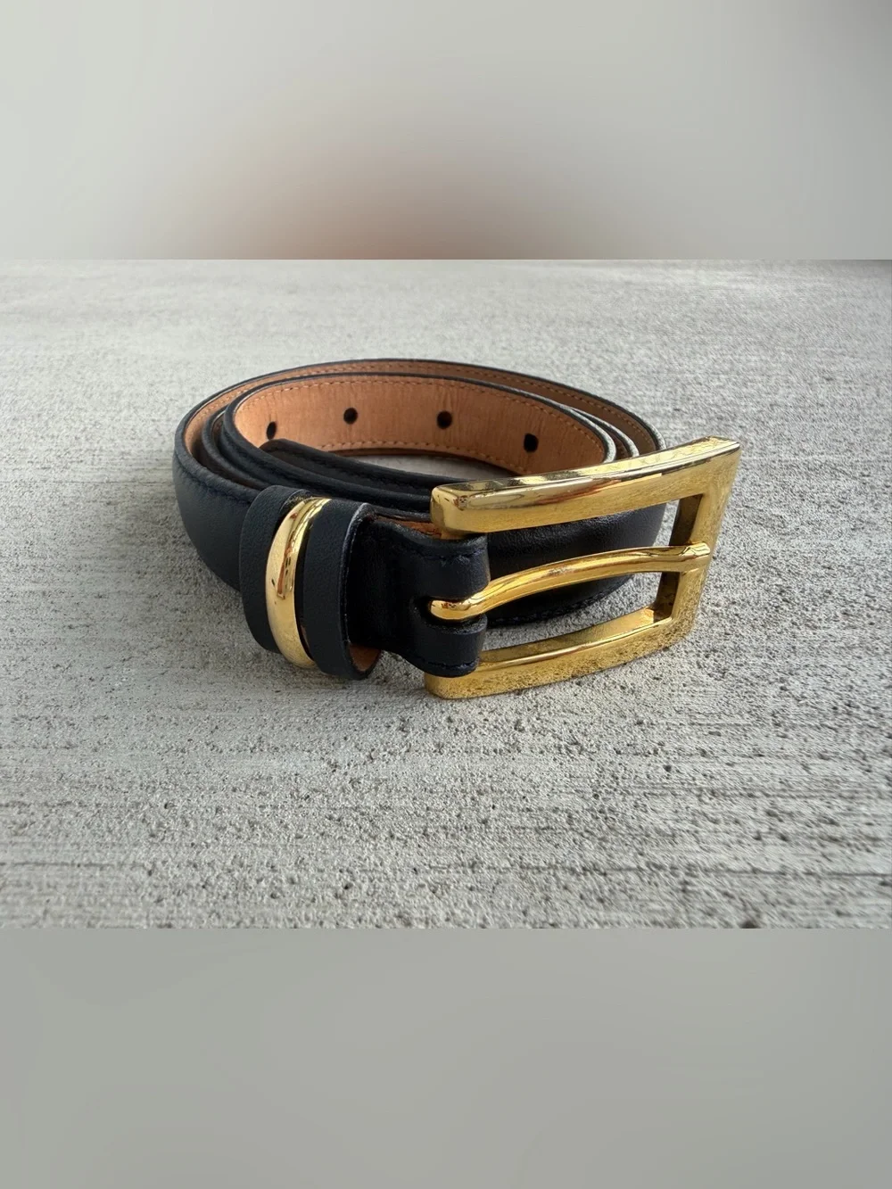 Talbots Black Genuine Leather Belt Gold Tone Buckle Size S 36” Made in Italy